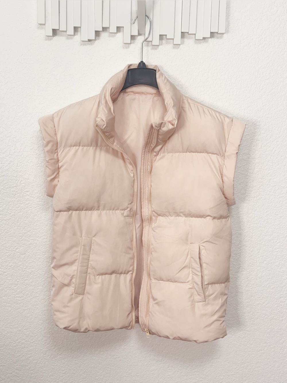 Miss Sparkling Beige Puffer Vest Quilted Zip Up Sleeveless Jacket Cozy Fall